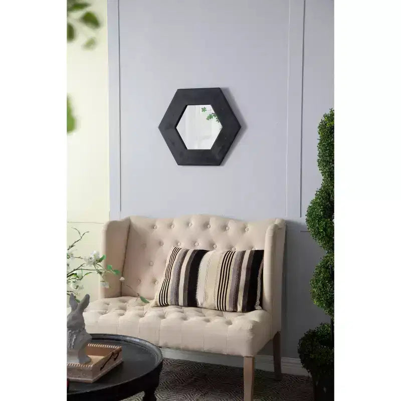 Specchio esagonale da parete nero, cornice in ferro, singolo, 47 x 47 cm