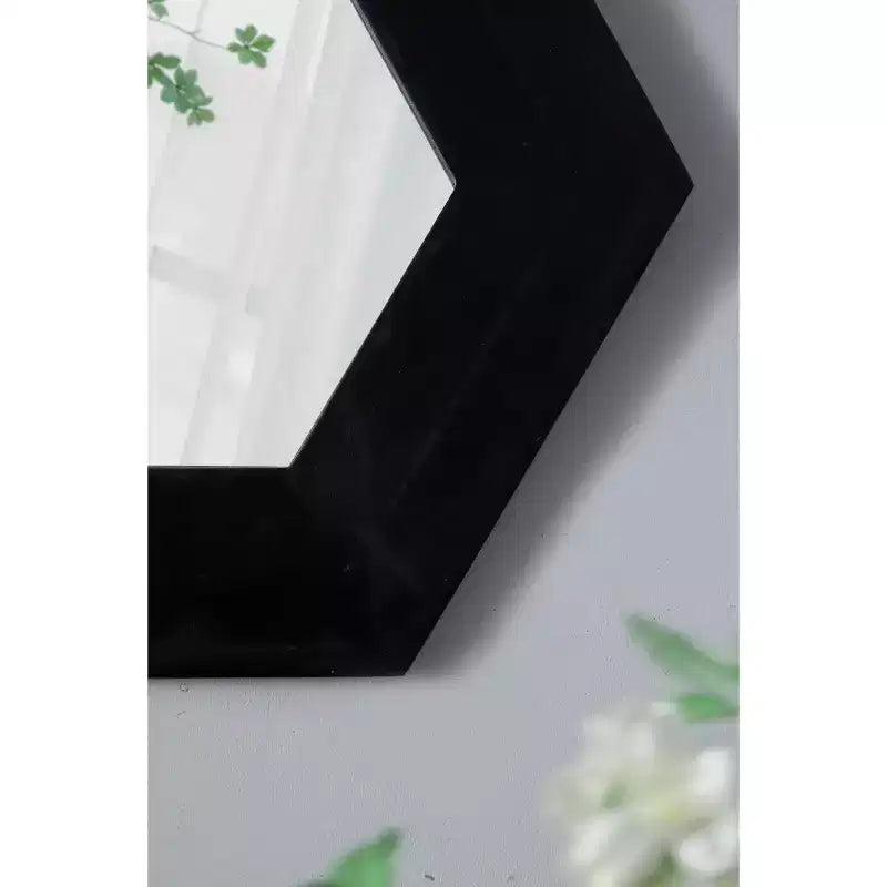Specchio esagonale da parete nero, cornice in ferro, singolo, 47 x 47 cm
