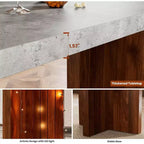 Tavolo da Bar ad Altezza Bancone Grigio/Bianco + Marrone/Noce, Piano Effetto Marmo, 4 Posti