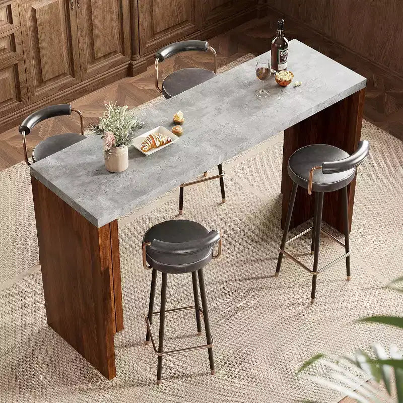 Tavolo da Bar ad Altezza Bancone Grigio/Bianco + Marrone/Noce, Piano Effetto Marmo, 4 Posti