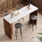 Tavolo da Bar ad Altezza Bancone Grigio/Bianco + Marrone/Noce, Piano Effetto Marmo, 4 Posti