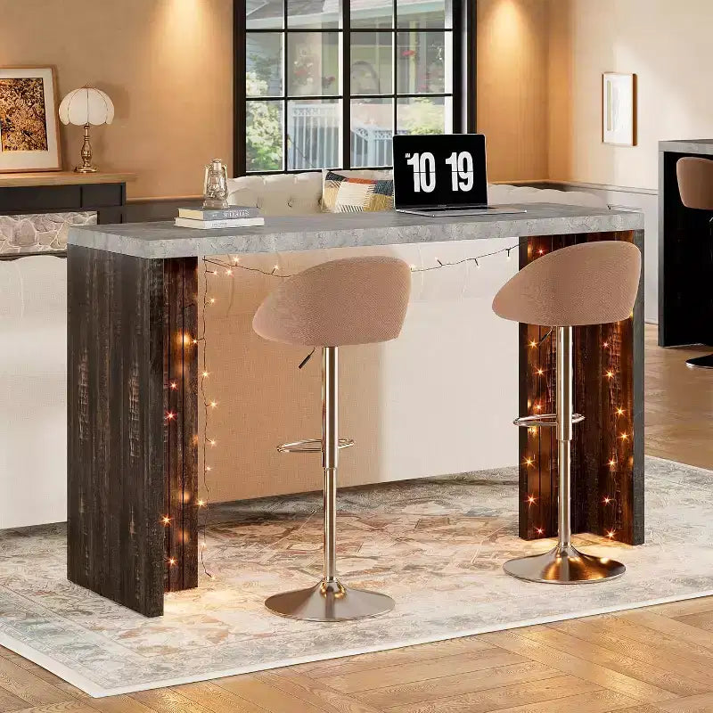 Tavolo da Bar ad Altezza Bancone Grigio/Bianco + Marrone/Noce, Piano Effetto Marmo, 4 Posti