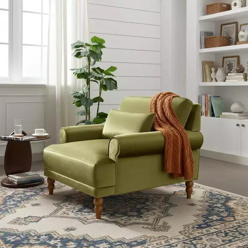 Poltrona accent oversize beige/verde/bianca con braccioli rotondi e cuscino lombare – 1 posto
