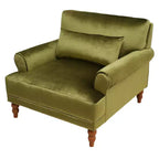 Poltrona accent oversize beige/verde/bianca con braccioli rotondi e cuscino lombare – 1 posto