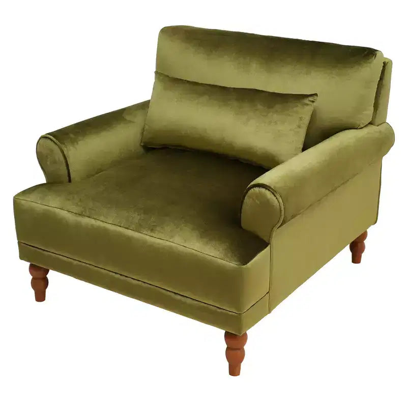 Poltrona accent oversize beige/verde/bianca con braccioli rotondi e cuscino lombare – 1 posto