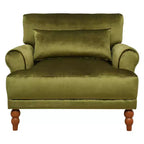 Poltrona accent oversize beige/verde/bianca con braccioli rotondi e cuscino lombare – 1 posto