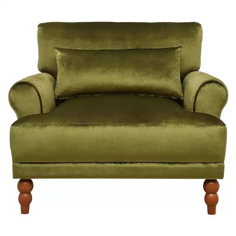 Poltrona accent oversize beige/verde/bianca con braccioli rotondi e cuscino lombare – 1 posto