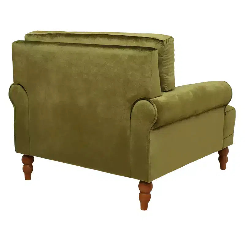 Poltrona accent oversize beige/verde/bianca con braccioli rotondi e cuscino lombare – 1 posto
