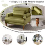 Poltrona accent oversize beige/verde/bianca con braccioli rotondi e cuscino lombare – 1 posto