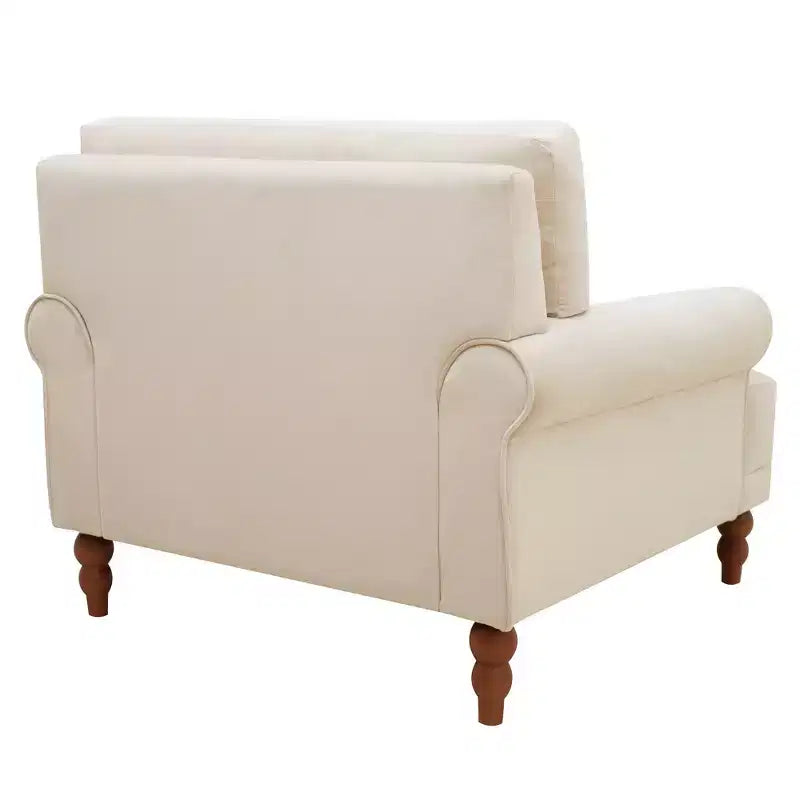 Poltrona accent oversize beige/verde/bianca con braccioli rotondi e cuscino lombare – 1 posto