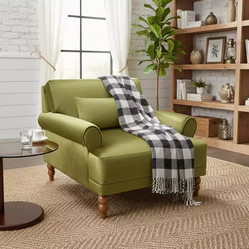 Poltrona accent oversize beige/verde/bianca con braccioli rotondi e cuscino lombare – 1 posto
