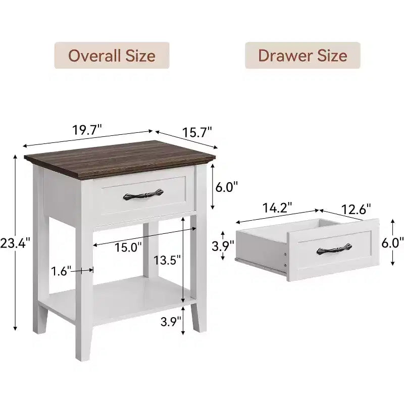 Comodino industriale grigio/bianco con cassetto e ripiano, 1–2 pezzi