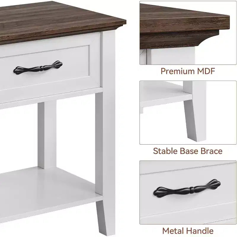 Comodino industriale grigio/bianco con cassetto e ripiano, 1–2 pezzi