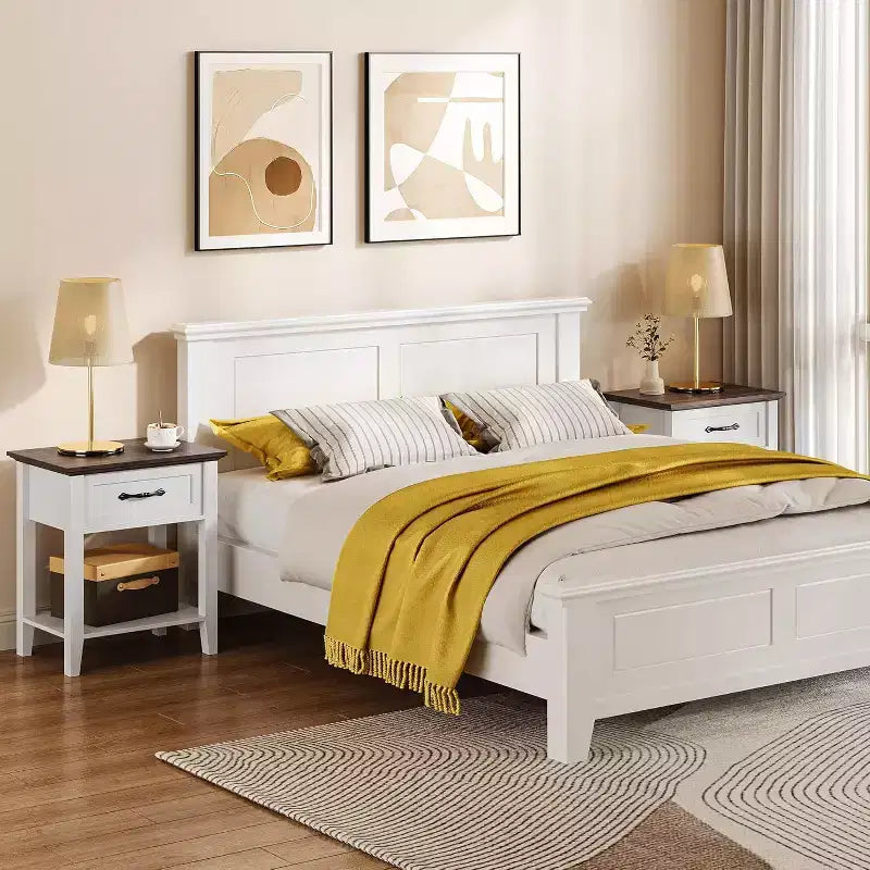 Comodino industriale grigio/bianco con cassetto e ripiano, 1–2 pezzi