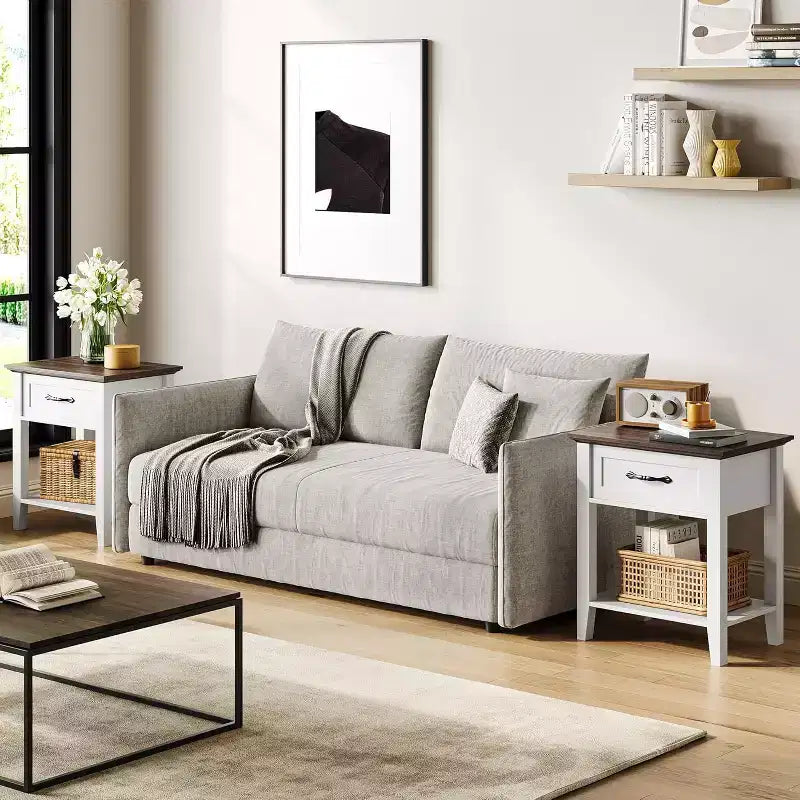 Comodino industriale grigio/bianco con cassetto e ripiano, 1–2 pezzi
