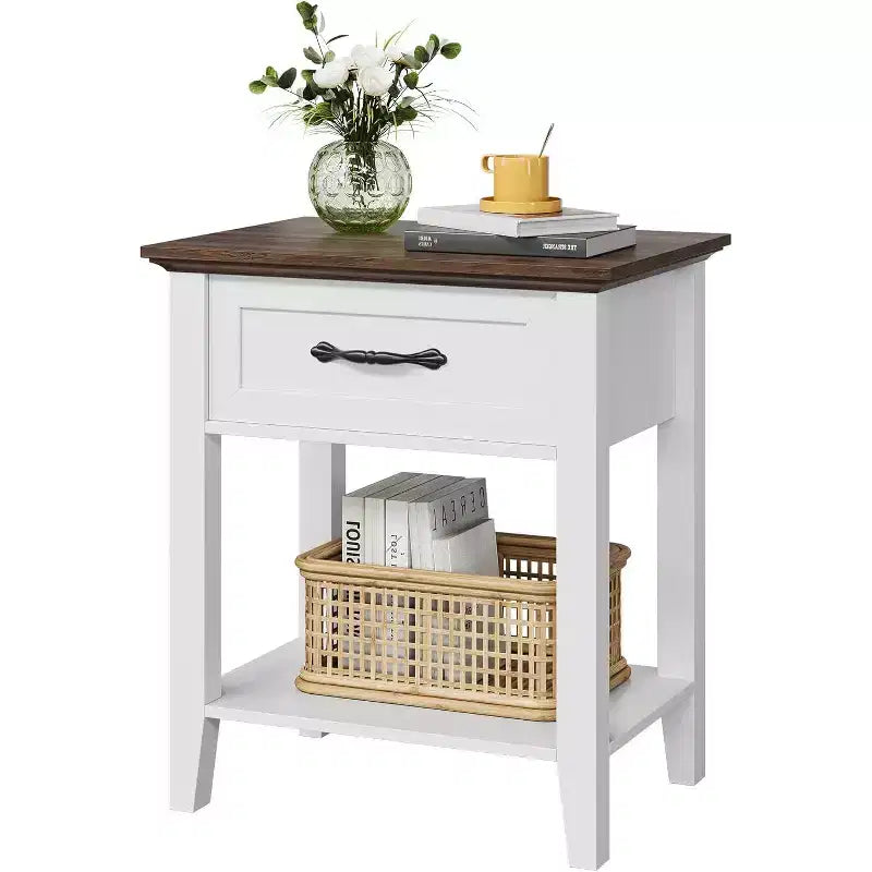 Comodino industriale grigio/bianco con cassetto e ripiano, 1–2 pezzi