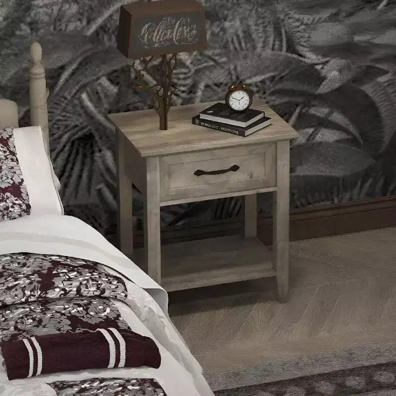 Comodino industriale grigio/bianco con cassetto e ripiano, 1–2 pezzi