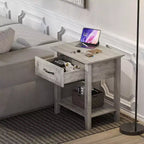 Comodino industriale grigio/bianco con cassetto e ripiano, 1–2 pezzi