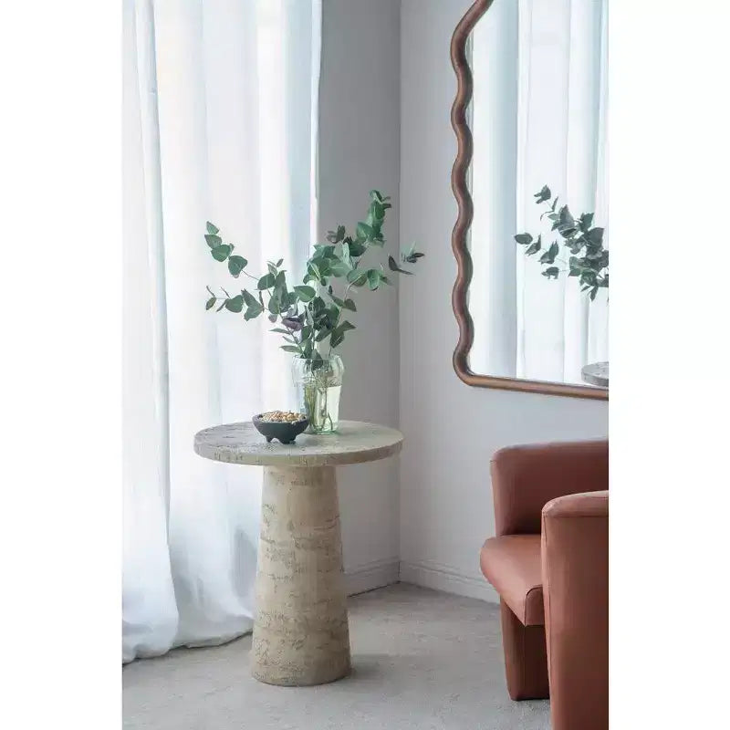 Tavolino esagonale beige e marrone, ferro e legno di cicuta, 4 gambe, 1 persona