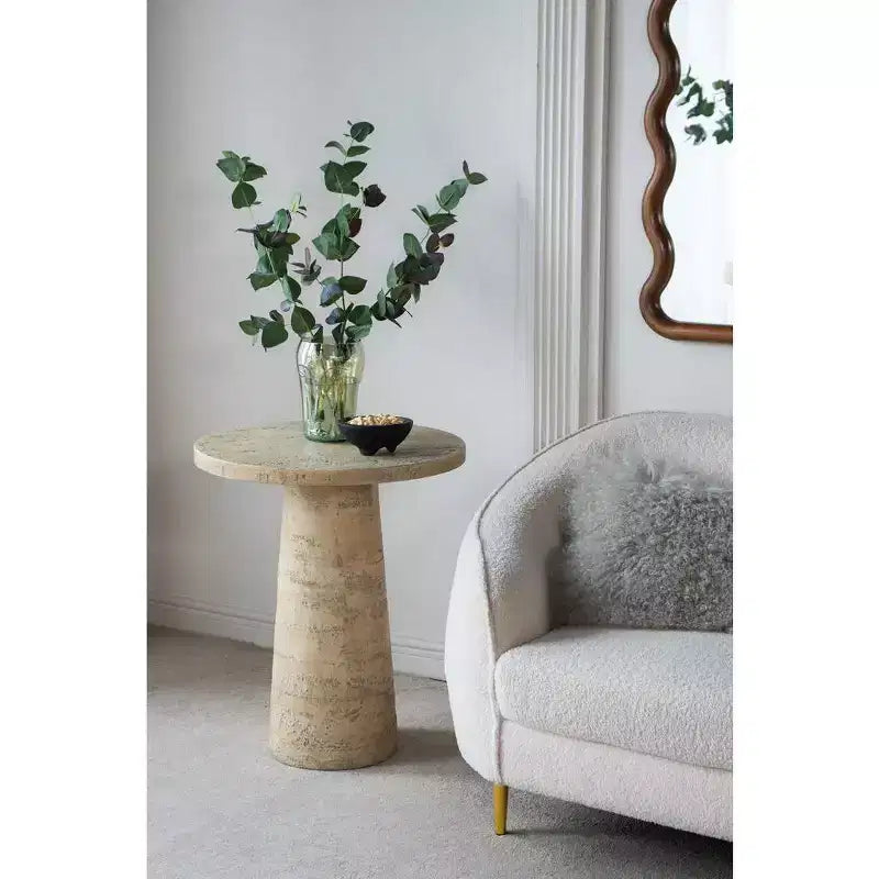 Tavolino esagonale beige e marrone, ferro e legno di cicuta, 4 gambe, 1 persona