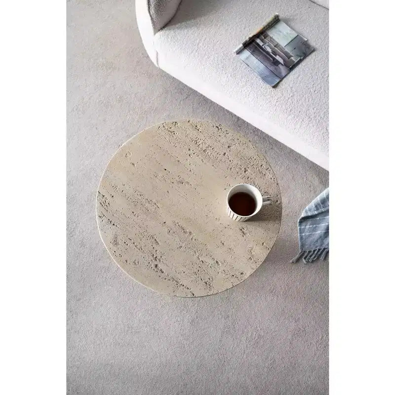 Tavolino esagonale beige e marrone, ferro e legno di cicuta, 4 gambe, 1 persona