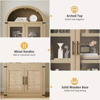 Libreria ad arco Marrone / Naturale / Nera / Bianca, Opzioni ante in vetro e rattan, 6 ripiani, Singola