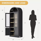 Libreria ad arco Marrone / Naturale / Nera / Bianca, Opzioni ante in vetro e rattan, 6 ripiani, Singola