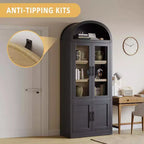 Libreria ad arco Marrone / Naturale / Nera / Bianca, Opzioni ante in vetro e rattan, 6 ripiani, Singola