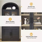 Libreria ad arco Marrone / Naturale / Nera / Bianca, Opzioni ante in vetro e rattan, 6 ripiani, Singola
