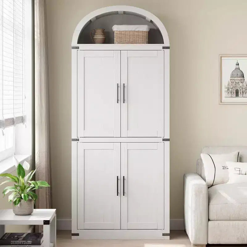 Libreria ad arco Marrone / Naturale / Nera / Bianca, Opzioni ante in vetro e rattan, 6 ripiani, Singola