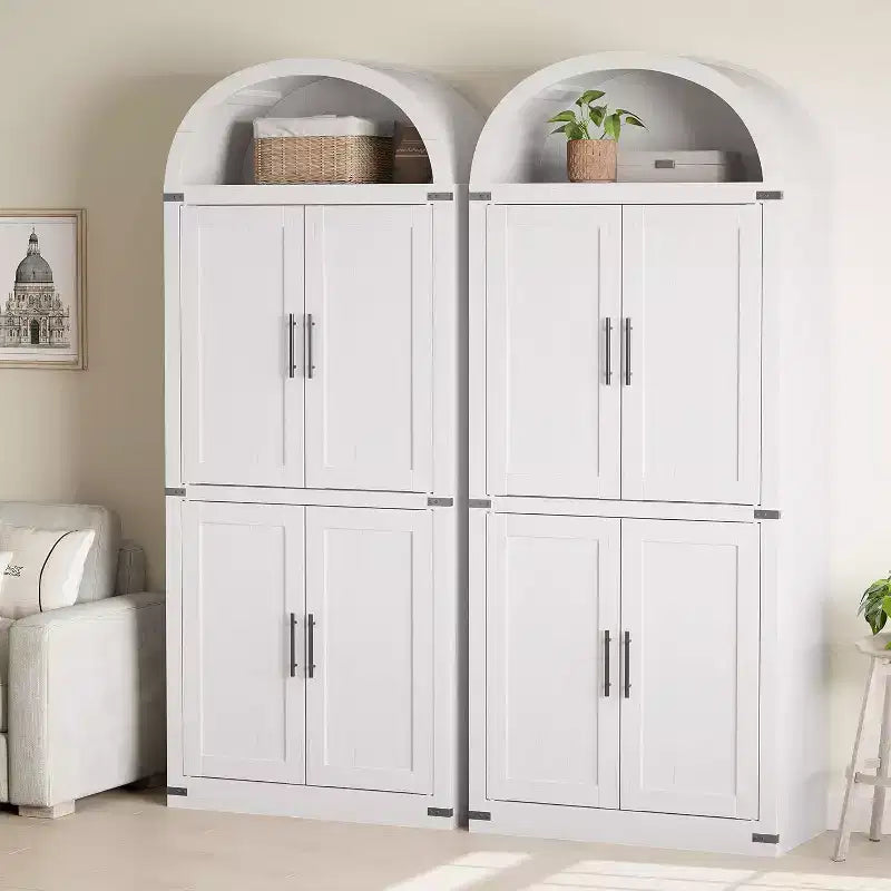 Libreria ad arco Marrone / Naturale / Nera / Bianca, Opzioni ante in vetro e rattan, 6 ripiani, Singola