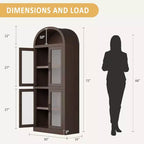 Libreria ad arco Marrone / Naturale / Nera / Bianca, Opzioni ante in vetro e rattan, 6 ripiani, Singola