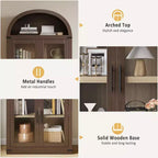 Libreria ad arco Marrone / Naturale / Nera / Bianca, Opzioni ante in vetro e rattan, 6 ripiani, Singola