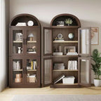 Libreria ad arco Marrone / Naturale / Nera / Bianca, Opzioni ante in vetro e rattan, 6 ripiani, Singola