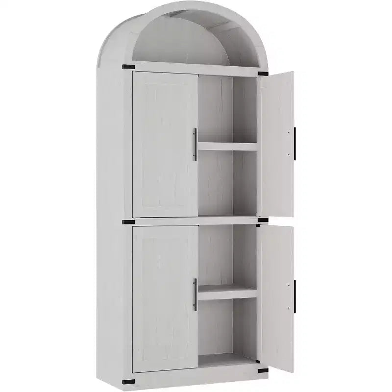 Libreria ad arco Marrone / Naturale / Nera / Bianca, Opzioni ante in vetro e rattan, 6 ripiani, Singola