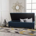 Panca Pouf Contenitore Trapuntata Blu Scuro, Gambe in Legno, 1 Posto