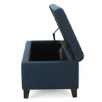 Panca Pouf Contenitore Trapuntata Blu Scuro, Gambe in Legno, 1 Posto