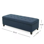 Panca Pouf Contenitore Trapuntata Blu Scuro, Gambe in Legno, 1 Posto