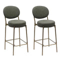 HomeRoots Set of Two 29 Green and Gold Faux Leather and Metal Low Back Bar Height Bar Chairs