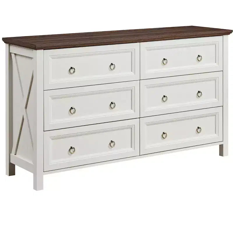Comò moderno in legno marrone con manopole rotonde in metallo, 6/8 cassetti