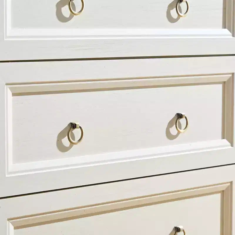 Comò moderno in legno marrone con manopole rotonde in metallo, 6/8 cassetti