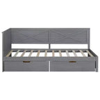 Divano letto doppio grigio-marrone in legno con cassetti contenitore, 1 persona
