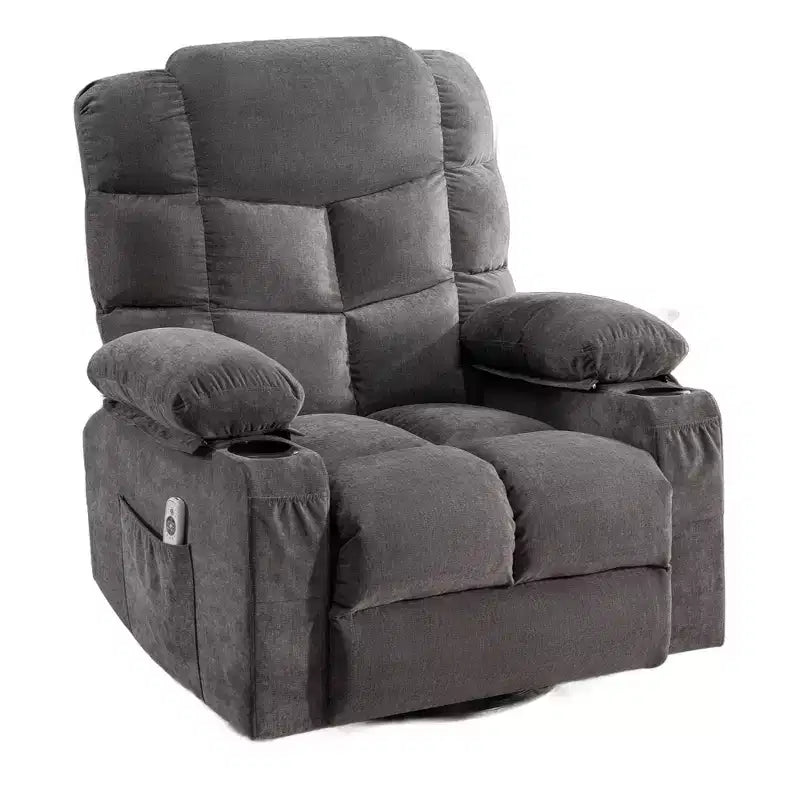 HomeRoots 37 Gray Faux Leather Heated Massage Lift Assist Recliner With USB