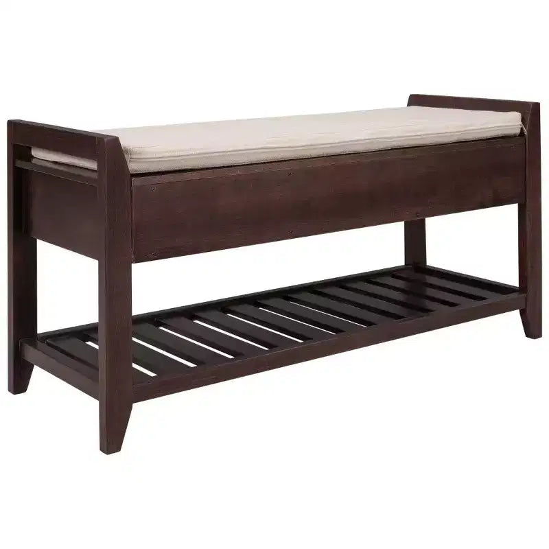 Panca scarpiera espresso con 2 cassetti e cuscino, 1 posto