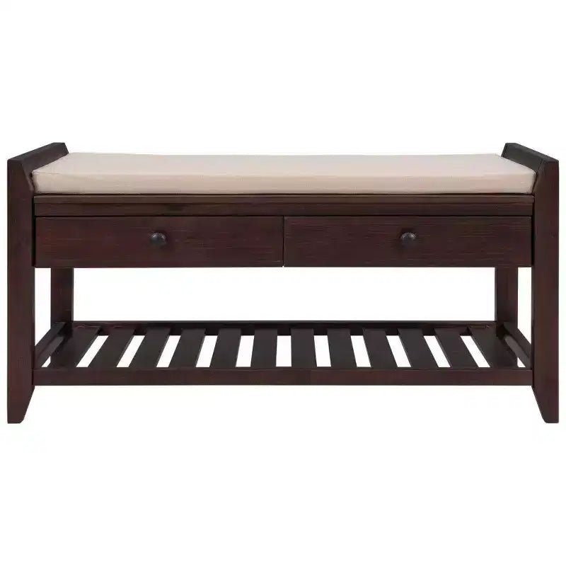 Panca scarpiera espresso con 2 cassetti e cuscino, 1 posto