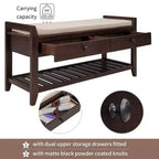 Panca scarpiera espresso con 2 cassetti e cuscino, 1 posto
