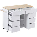 Carrello da cucina bianco mobile con 8 cassetti e 5 ruote, monoposto