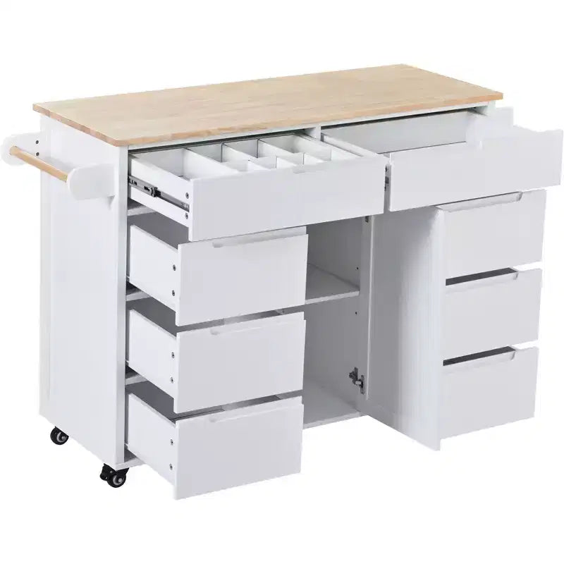 Carrello da cucina bianco mobile con 8 cassetti e 5 ruote, monoposto