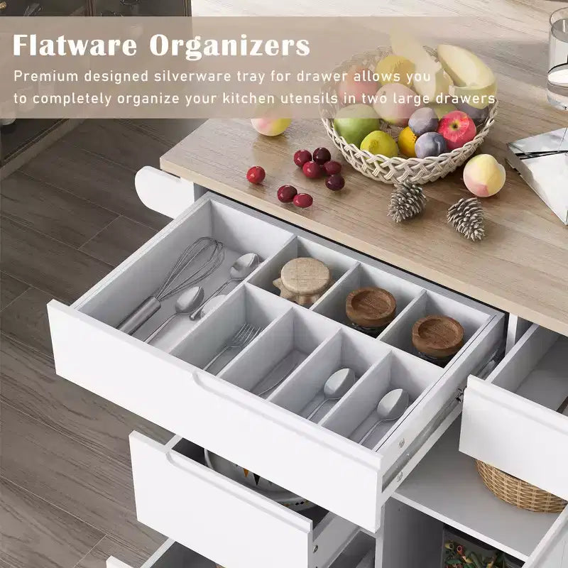 Carrello da cucina bianco mobile con 8 cassetti e 5 ruote, monoposto