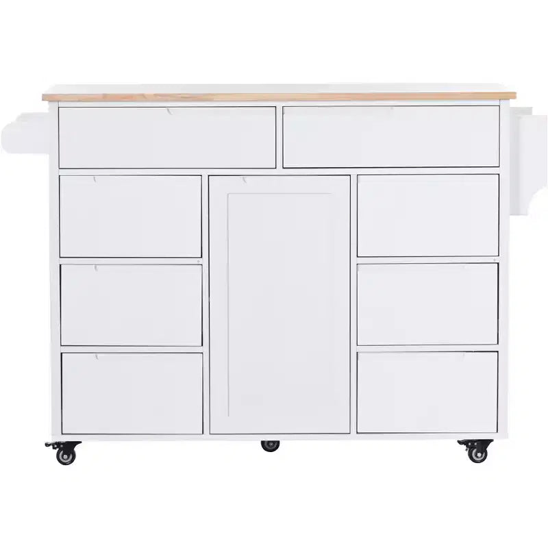 Carrello da cucina bianco mobile con 8 cassetti e 5 ruote, monoposto